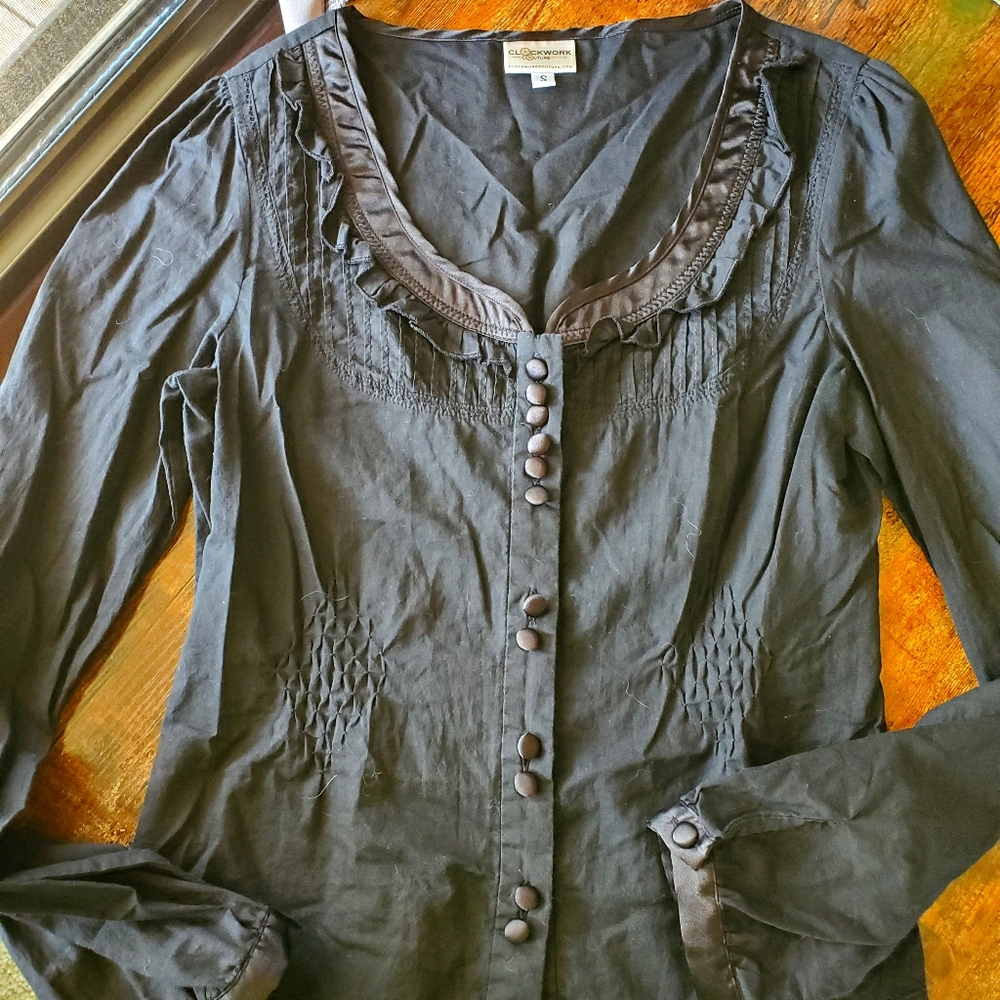 LN Black Victorian goth Pintucked Blouse